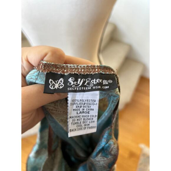 Vintage Y2K Self Esteem Teal Brown Satin Paisley Baby Doll Tank Top Regency - Picture 2 of 5